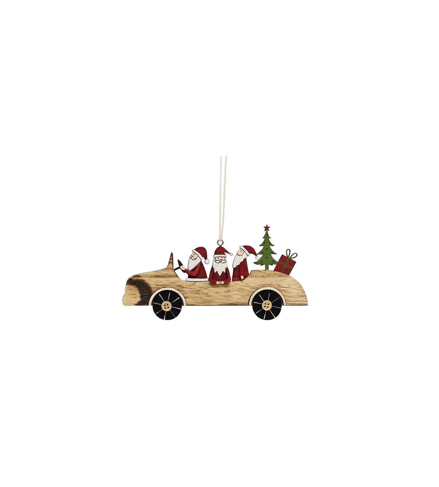 Outdo Homestore Hanging 3 Santas in Car Wooden